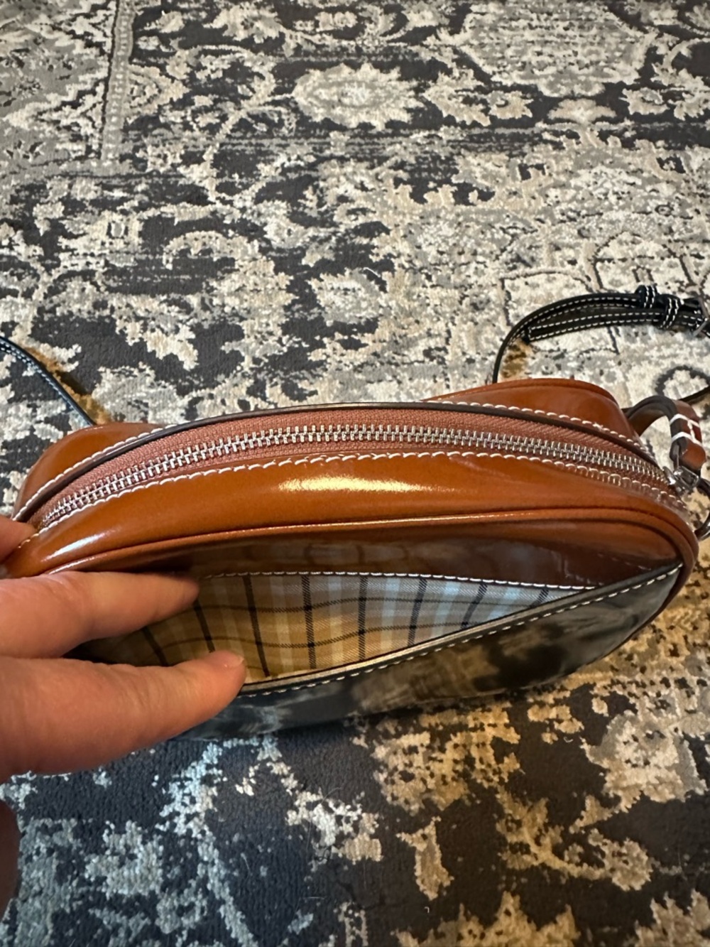 Tory Burch Cream Canvas Crossbody w/ Brown and Black Leather Trim - Picture 5 of 8